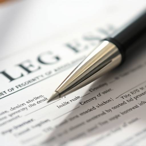 A close-up of a legal document with a pen resting on it