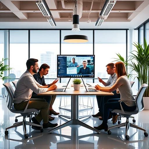 Team collaborating in a gamified business meeting